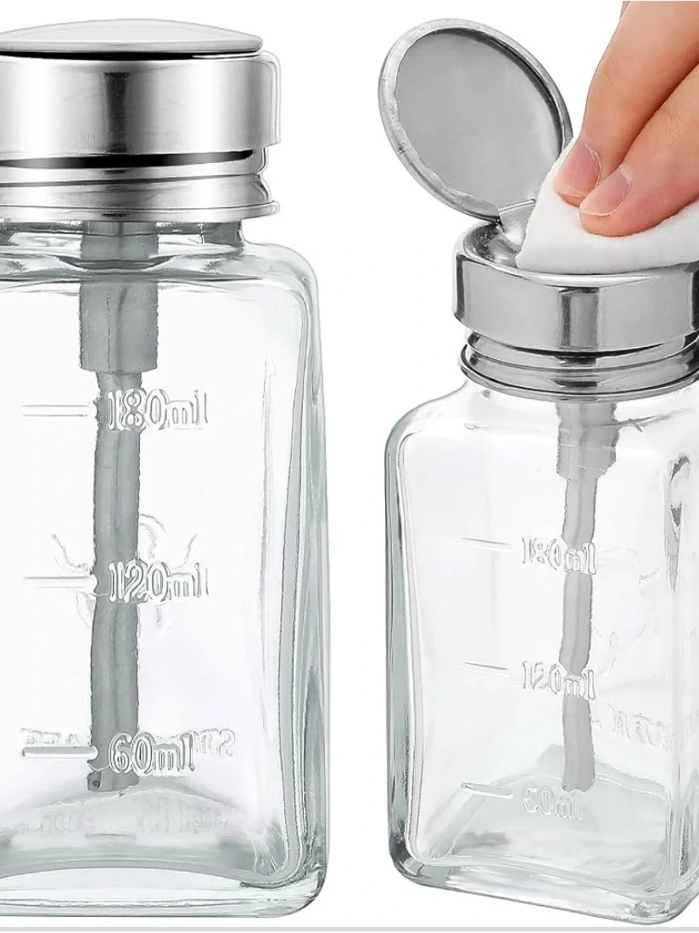 Clear Glass Pump Dispenser Bottle with Stainless Steel Pump and Cap -